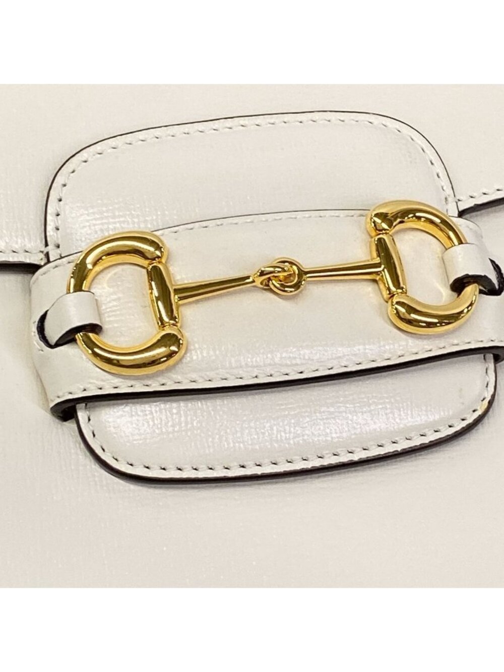 Gucci Shoulder Bag Horsebit Ivory Gold Leather - Picture 12 of 15